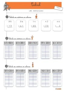 exemple d'une fiche de travail ritualisée pour faire des additions